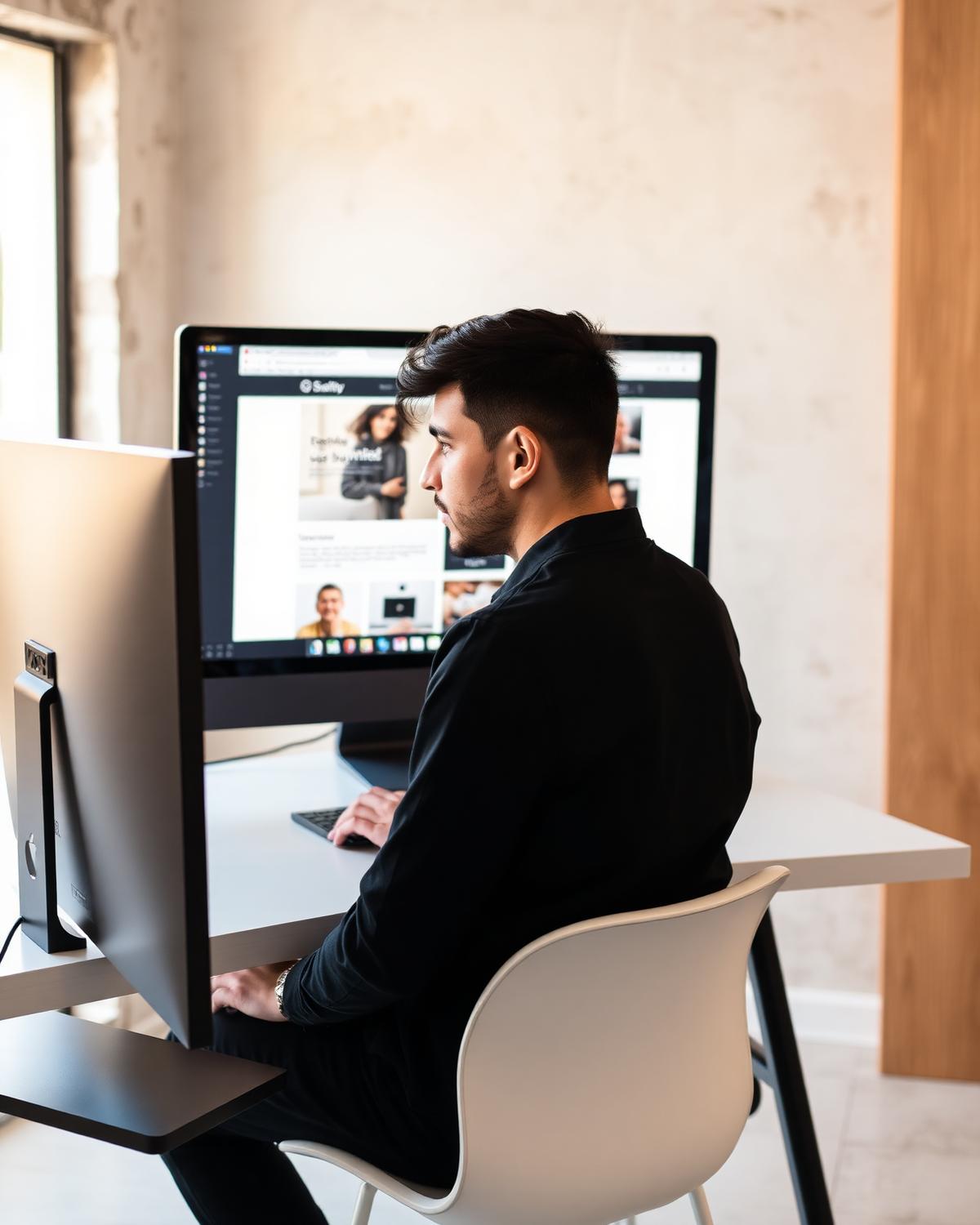 Yassin working on a website in his design studio